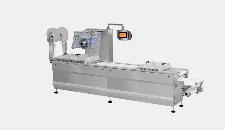 Flexible film thermoforming vacuum packaging machine