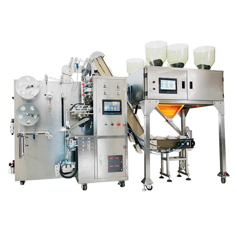 Automatic pyramid tea bag packing machine with outer bag packing machine and electronic weigher