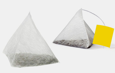 Triangular tea bag with or without tag & string