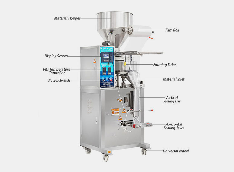 parts of a salad sauce 3 side sealing packing machine