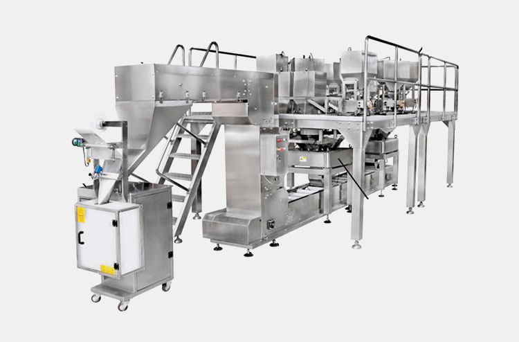 Horizontal combination weighing and packaging line